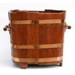 A copper coopered two-handled log bin, 45cms wide.