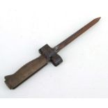 A WW1 trench knife made from a cut down French Epee bayonet with cruiform blade. Blade length