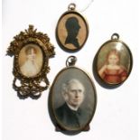 A late 19th / early 20th century portrait miniature depicting a gentleman, 10 by 7.5cms; together