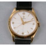 An Omega 18ct gold gentleman's manual wind wristwatch, the silver dial with centre seconds, dagger
