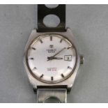 A Tissot Automatic PR516 stainless steel gentleman's wristwatch with silvered dial, baton indices,