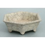 A Chinese hexagonal form crackle glaze brush washer, 15cms diameter.