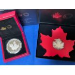 Canada silver proof coins - 2014 5oz $50 cased & 2015 & 1oz frosted proof maple leaf $20 cased