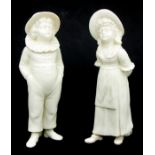 A pair of unmarked Kate Greenaway style blanc de chine figures by James Hadley for Royal