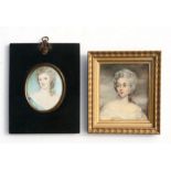 A portrait miniature depicting Lady Mortlake of Cambridge, framed & glazed, 8.5 by 9.5cms;