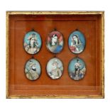 A set of six 19th century Indian ivory miniatures depicting Maharajas and wives, possibly Mughal