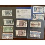 White £5 & other older UK banknotes - A mix of £10, £5, £1 & 10/- notes including Warren Fisher,