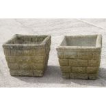 A pair of reconstituted stone square planters 32cm wide