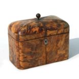 A Regency blond tortoiseshell banded tea caddy of rounded rectangular form, with six segmented