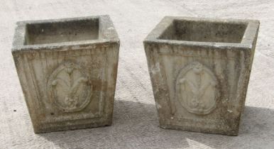 A pair of reconstituted stone square planters 36cm wide