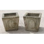 A pair of reconstituted stone square planters 36cm wide