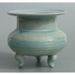 A Chinese celadon glazed censer, 12cms high.