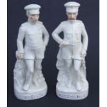 A pair of Staffordshire figures - Kitchener and Roberts, 35cms high; together with a pair of