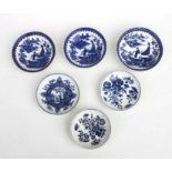 A group of Worcester First Period and similar blue & white saucers to include three flower and