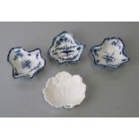 A 19th century Worcester blue & white porcelain leaf form pickle dish; together with three similar