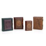 Four empty antique carte de visite albums to include two Sorrento ware and Swiss Black Forest