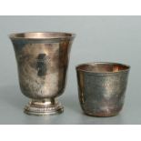 An 18th century French silver beaker engraved with owner's name, with date letter and town marks,