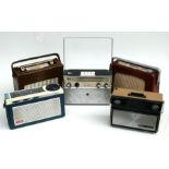 A group of five vintage transistor radios to include Dynathon Bush, National, Heathkit Oxford and