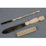 A 19th century Sampson Mordan ivory piquet work handled dip pen, 17cms long; together with a