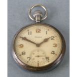 A military issue Grana open faced pocket watch, the white dial with Arabic numerals and subsidiary