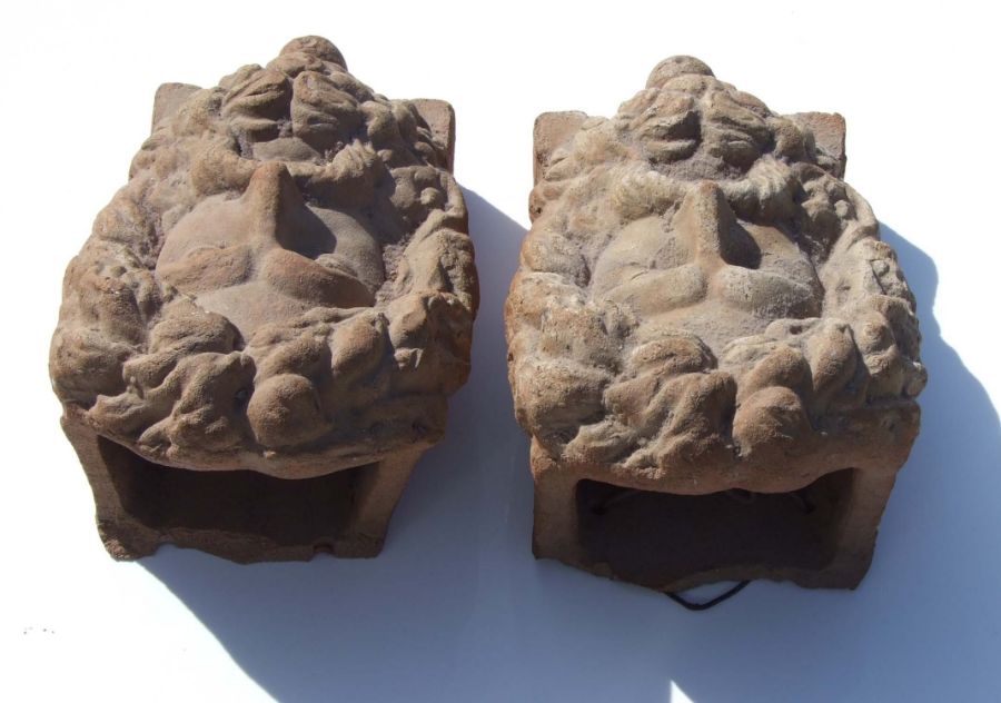 A pair of large terracotta wall pockets in the form of a bearded man, 44cms high (2). - Image 3 of 3