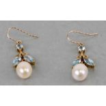 A pair of silver gilt pearl and topaz drop earrings