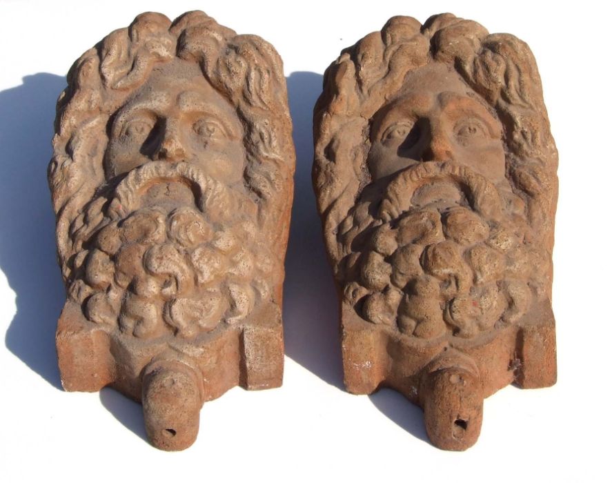 A pair of large terracotta wall pockets in the form of a bearded man, 44cms high (2). - Image 2 of 3