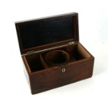 A 19th century mahogany and boxwood strung tea caddy, 30cms wide.