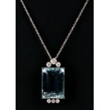 An 18ct white gold aquamarine and diamond pendant on fine chainCondition ReportApprox 8mm x 18mm x