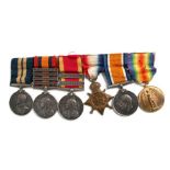 A group of six medal to include WWI trio, the 1900 China medal with bars for the relief of Pekin and