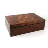 A 19th century inlaid mahogany writing slope, the rectangular top with integral chess board,