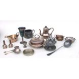 A quantity of silver plated items to include a coffee pot, entrée dish and cover, toast racks and