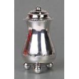 A George III Scottish silver sugar caster of waisted form with gadrooned rim and chased floral