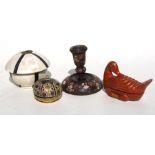 A Kashmiri candlestick with floral decoration, and other similar items (4)