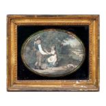 A Victorian coloured engraving depicting a courting couple, framed in an eglomise frame, 26 by