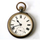 A late 19th century open faced pocket watch, the white enamel dial with Roman numerals and