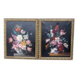 I Klaus, still life flowers in a vase, and another similar, both same artist, framed, oil on