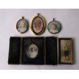 A group of three portrait miniatures depicting children; together with two antique photographs (5).