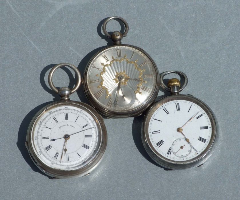 Three silver open faced pocket watches (3).