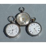 Three silver open faced pocket watches (3).