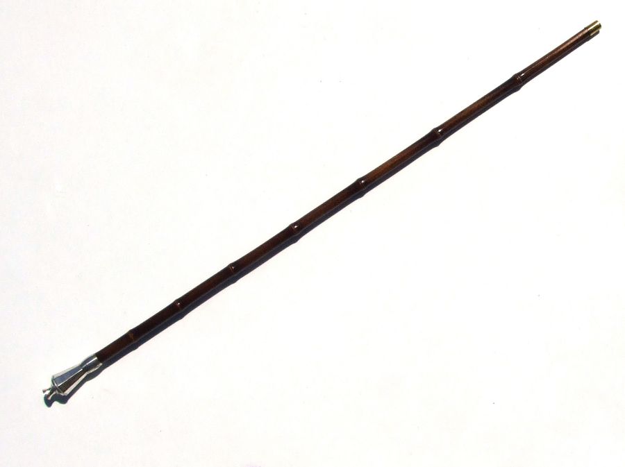 A bamboo sword stick with white metal conical handle and silver collar dated 1911, with triangular - Image 2 of 3