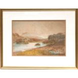 R Davis, Kilchurn Castle, Loch Awe, watercolour, signed lower right, 38cm by 25cm, framed and