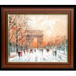 Caroline Burnett - Street Scene with Arc De Triomphe - impasto oil on canvas, signed lower right,