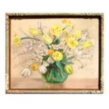 William Fredrick Longstaff (1879-1953) pair of still life paintings, flowers in vases, signed, oil