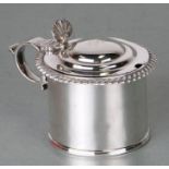 A George IV Scottish silver mustard pot of cylindrical form with gadrooned rim, the hinged lid