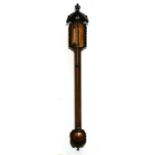 A 19th century oak stick barometer thermometer, 107cm high
