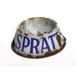 A vintage enamel dog bowl 'Spratts', 27cms diameter.