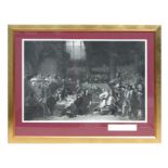 A large engraving titled "The Trial of William Ward Russel At The Old Bailey 1683," 90cm by 60cm,