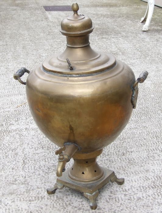 A large late 19th century Indian brass samovar or tea urn.