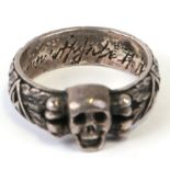 A WWII German Third Reich SS honour ring with engraved inscription to the band. Approx. UK size U